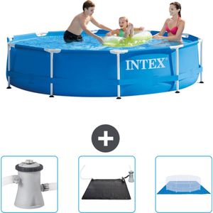 Intex Rond Frame Zwembad - 305 x 76 cm - Blauw - Inclusief Zwembadfilterpomp - Solar Mat - Grondzeil