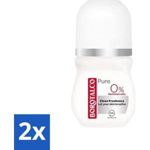2 x Borotalco - Deodorant Roller - Pure - Clean Freshness - 0% Aluminium Salts - 50 ml - Deodorant - Aluminiumvrije Deodorant - Roll-on Deodorant - Frisse Geur - Gevoelige Huid