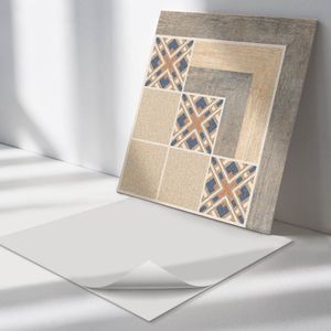 Wallfluent Vinyl Wandpaneel - Geometrische patronen op tegels Zelfklevend Muurpaneel - 50 cm x 50 cm - Beige Vinyl Wandpaneel - 4 stuks - Vierkant Wandbekleding Vinyl - Texturen Wandpaneel - Vinyl Wandbekleding - Wandpaneel Keuken en Badkamer