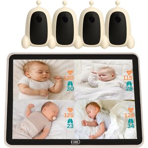 B-Care Nova Sense Touch – Babyfoon Met 4 Camera's – 7.0 Inch HD Touchscreen – Contactloze Hartslag & Ademhalingssensor Met AI-Technologie – Quad Screen – Bewegingszone – Uitbreidbaar Tot 4 Camera’s – Zonder Wifi en App