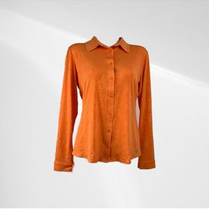Angelle Milan - Oranje blouse met bladeren - Travelstof - In 5 maten - Maat S