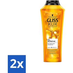 Gliss-Kur - Shampoo - Oil Nutritive - Voedende Shampoo - Voor Stroef & Gespannen Haar - 400 ml - Voordeelverpakking - 2 stuks