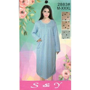 Dames nachthemd - slaapkleed - Blauw/Roze - Polo sluiting - Maat M - Geschikt voor ziekenhuis - HQ - Comfort+