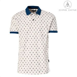 Chris Cayne heren poloshirt - maat M - offwhite/blauw/lila - nautisch - bootje - sailing - pique - Katoen - met borstzak