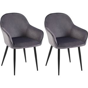 CLP Boise Set van 2 eetkamerstoelen - Met armleuning - Metalen frame - Velvet - Fluweel - donkergrijs