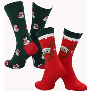WeirdoSox kerstsokken - 2 paar - Rendier en Sneeuwpop - Dames en Heren - Zonder voelbare teennaad - Maat 39-42