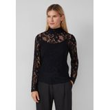 T-shirt - Slim Fit - Lange Mouwen - Opstaande Kraag - Kant