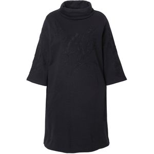 MIAMODA MIAMODA - Dames - Sweatjurk A-lijn bloemenborduursel opstaande kraag - Zwart - Maat 44