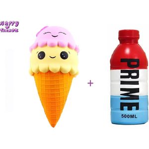 Happy Trendz® Squishy Jumbo XL ijshoorn 20 cm + Flesje Squishy Ice Pop 15 cm - Super Set - Combinatie Set fidget pakket - 2 Stuks toppers - Volwassenen en Kinderen