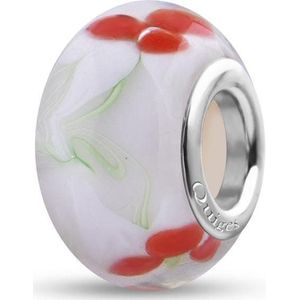 Quiges - Glazen - Kraal - Bedels - Beads Wit met Rode Blaadjes Past op alle bekende merken armband NG1955