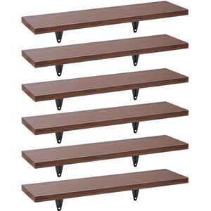 Maclean MC-331 - Set van 6 Wandplanken - 8kg max - Wandmontage - Boeken Planken - 43 x 11,4 x 1,5 cm - Bruin ( walnoot)