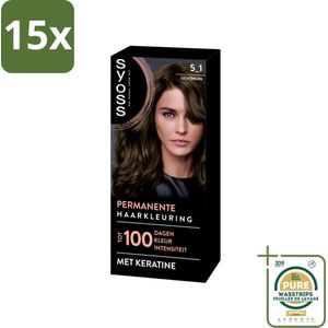 15 x SYOSS - Permanent Coloration 5-1 - Haarverf - Permanente Haarkleuring - Lichtbruin - Grijsdekking - Grootverpakking - Haarkleuring - Permanente Haarkleuring - Grijsdekking - Keratine - Haarverf