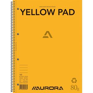 Aurora Spiraalblok A4, gerecycled geel papier, gelijnd, 5 stuks