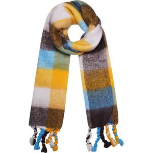 Kleurrijke wintersjaal geblokt - Kleur Mix geel, blauw, wit en zwart - Lange Warme sjaals