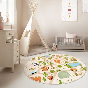 Kinderkamer Vloerkleed Rond Tapijt|Educatieve kindertapijten|Antislip Kindervloerkleed|Kinderen Tapijt Decor|Speelkleed|Kleurrijk kindervloerkleed|Dierensafari