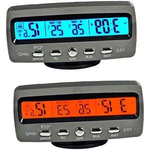 Multifunctionele Auto LCD Digitale Klok Thermometer Oranje + Blauw met Voltmeter.