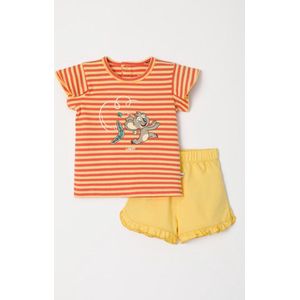 Woody Meisjes-Dames Pyjama roest-geel streep - maat XXL