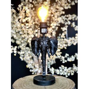 Lamp Metal Elephant Black 32 cm hoog - tafellamp - lamp industrieel - landelijk - industriestijl - kunsthars lamp - verlichting voor binnen - verlichting voor uw interieur - zwart - interieurdecoratie - woonaccessoire - cadeau - geschenk - gift