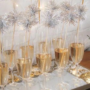 10x Vuurwerkstokjes Zilver, Houten cocktailprikkers in een zilveren kleur, gekleurde prikkertjes , Cake Toppers, Drink Cocktail Tool Party, fruitspies, verjaardag, feest, vuurwerk prikkers