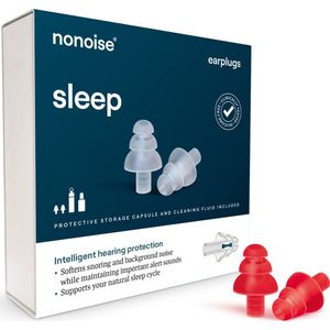 Nonoise - Slapen - Oordoppen - 1 paar - Anti Snurk - Herbruikbaar - 1 size fits all - inclusief opbergkoker + schoonmaakvloeistof - Uniek keramisch filter - 33 dB (SNR) - Rood