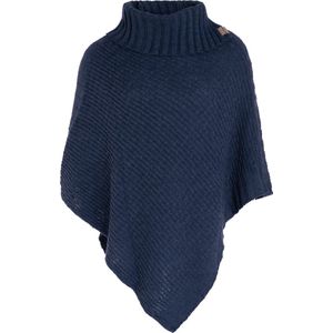 Knit Factory Nicky Gebreide Poncho - Met sjaal kraag - Dames Poncho - Gebreide mantel - Donkerblauwe winter poncho - Jeans - One Size