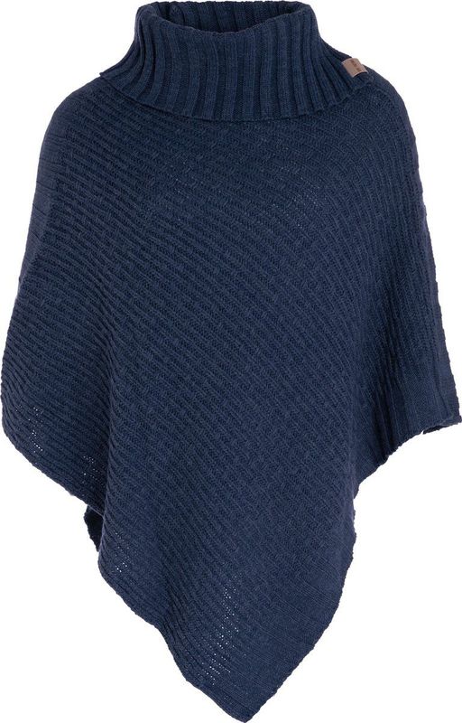 Knit Factory Nicky Gebreide Poncho - Met sjaal kraag - Dames Poncho - Gebreide mantel - Donkerblauwe winter poncho - Jeans - One Size
