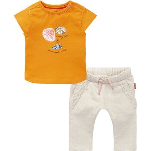 Noppies - kledingset - 2delig - broek oatmeal - shirt oranje met schelpen - Maat 62