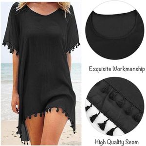 Chiffon Strandkleding Vrouwen Strand Bikini Cover Up Kwastje Strand Jurk V-hals Badmode Zomer Casual Badpak
