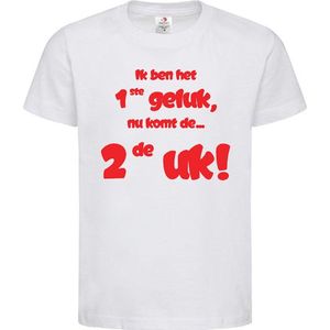 Shirt Aankondiging zwangerschap Ik ben het 1ste geluk, nu komt de ... 2de uk! | korte mouw | wit/rood | maat 122/128 zwangerschap aankondiging bekendmaking Baby big sis bro sister brother Grote Zus Broer