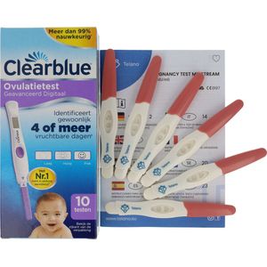 Clearblue Geavanceerde Digitale Ovulatietest 10 testen - Telano Zwangerschapstest 6 stuks Midstream Hartjesvenster Voordeelset