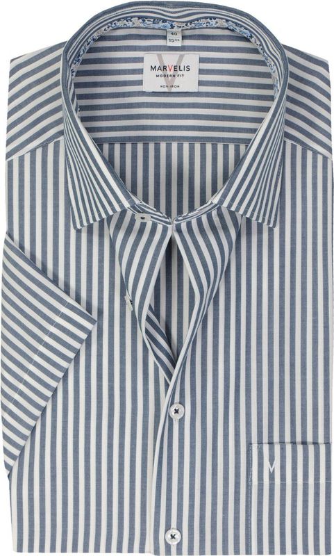 MARVELIS modern fit overhemd, korte mouw, popeline, donkerblauw gestreept
