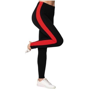 Legging- Sport legging- Katoen fashion legging 222- Zwart met rode streep- Maat XL