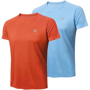 MEETYOO 2 Stuks Heren - UV beschermend surf shirt UPF 50+ Sport T-Shirt Sportkleding Man - Fitnesskleding - Jongens Kleding voor Fitness, CrossFit & Gym-Lichtblauw / Oranjerood-L