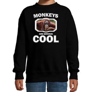 Dieren apen sweater zwart kinderen - monkeys are serious cool trui jongens/ meisjes - cadeau gekke orangoetan / apen liefhebber - kinderkleding / kleding 122/128
