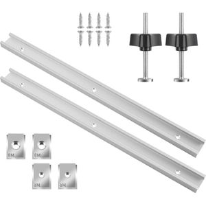 Set van 8 T-track rail 2 stuks 400 mm T-groefrail - aluminiumlegering - T-sleuf track - M8/M6 schuifregelaar - M8 kunststof handvat - 8 schroeven - houtbewerking gereedschap .