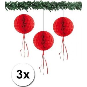 3 papieren Kerst decoratie ballen rood 30 cm