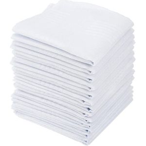 15 Stuks Witte Katoenen Zakdoeken voor Heren - Zacht en Stijlvol