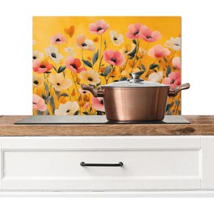 Spatscherm keuken 70x50 cm - Kookplaat achterwand Bloemen - Veld - Geel - Muurbeschermer - Spatwand fornuis - Hoogwaardig aluminium