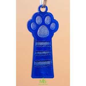 Houten Dieren Tag, Gepersonaliseerde hondenpenning, gepersonaliseerde kattenpenning, Custom Pet Naam Tag, Puppy/ kattenpenning/ poes/ kat pootje gestrept, blauwe plexiglas