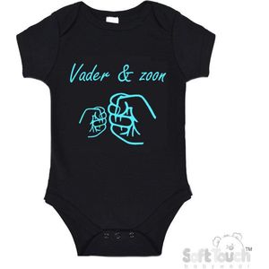 100% katoenen Romper ""Vader & zoon Boks"" Unisex Katoen Zwart/aquablauw Maat 62/68 Vaderdag