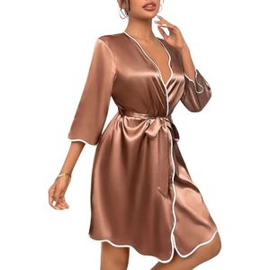 Bovista Satijnen Badjas Dames - Kimono - Kamerjas - Satijn - Ochtendjas - Pyjama - Maat M