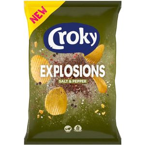 Croky Explosions Salt & pepper Ribble chips Box 20 x 40 grams - kleine zakken ribbel chips peper en zout in displaydoos