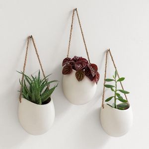 Wandplantenbakken -Ellie- | Hangende Keramische Plantenpotten 3 stuks | Wanddecoratie voor Binnen, Balkon en Tuin | Creme (mat)