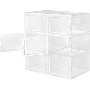 Stapelbare Schoenenkast - Set van 6 - Transparante Schoenendoos - Magnetische Deur - Voor Sneakers, Hakken of Speelgoed - Geschikt tot maat 46 - Ruimtebesparend - 27x34x19 cm per Stuk