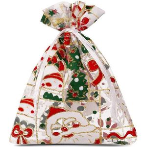 Kerst zakjes Organza - 15 x 20 cm - 10 stuk - Kerstman Kerstboom Sneeuwpop - Kerstverpakking Kerstdecoratie Kerstversiering