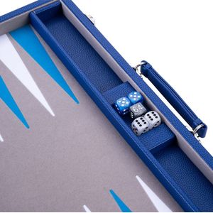 Longfield Backgammon 18 "", grijs/blauw/wit ingelegd vilt