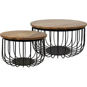 Belle Salontafel Set van 2 - ø60cm - Naturel/Zwart - Mangohout/IJzer - salontafels rond, salontafels, salontafel zwart, salon tafel, salontafel rond, salontafel industrieel, salontafel vierkant, salontafel marmer, salontafel wit