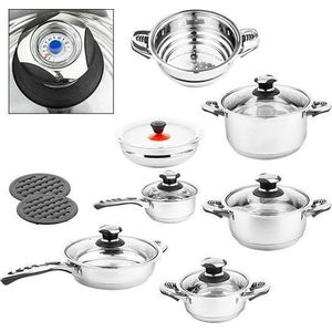 RVS pannenset / RVS pannen met glasdeksels 16-delig - complete pannen set - Koken - Keukengerei kookset