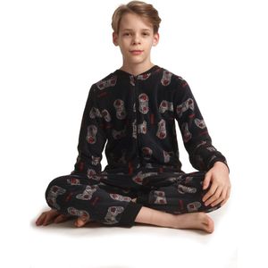 Jongens fleece onesie met print Zwart - maat 140
