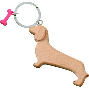 Teckel - Sleutelhanger met ring - Ringsleutelhanger - Hout - Beige - Bruin - Sleutelhanger - Hond - Houten sleutelhanger